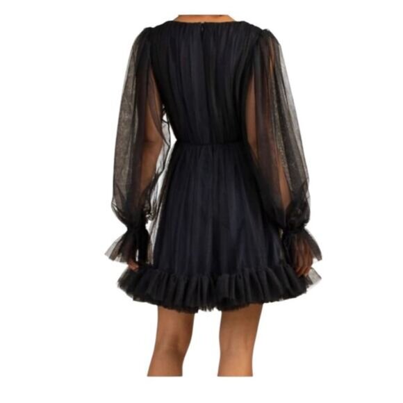 NWT Trina Turk Moonstruck Blue Balloon Long Sleeve Dainty Tulle Mini Dress Sz 6 - Picture 4 of 12